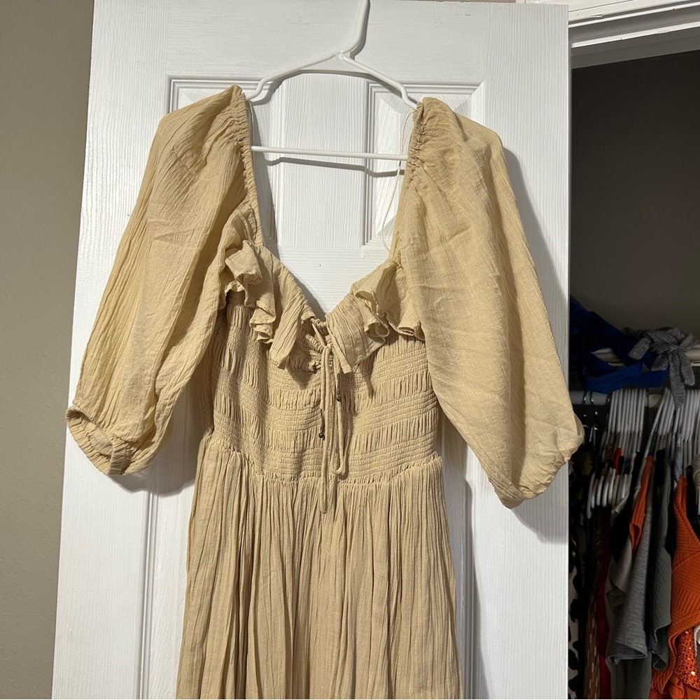 Free People Oasis Midi Dress Beige Long Sleeve